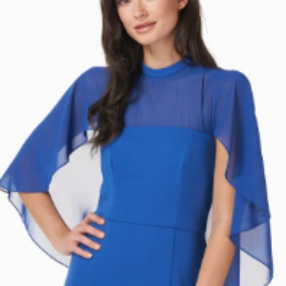 JS Collections Women's Stretch Crepe Cocktail Dress with Trumpet Skirt and Chiff - Picture 3 of 6